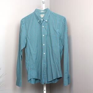 J.Crew Quality Woven Shirts Slim Fit Teal Gray Gingham Shirt Men’s M‎